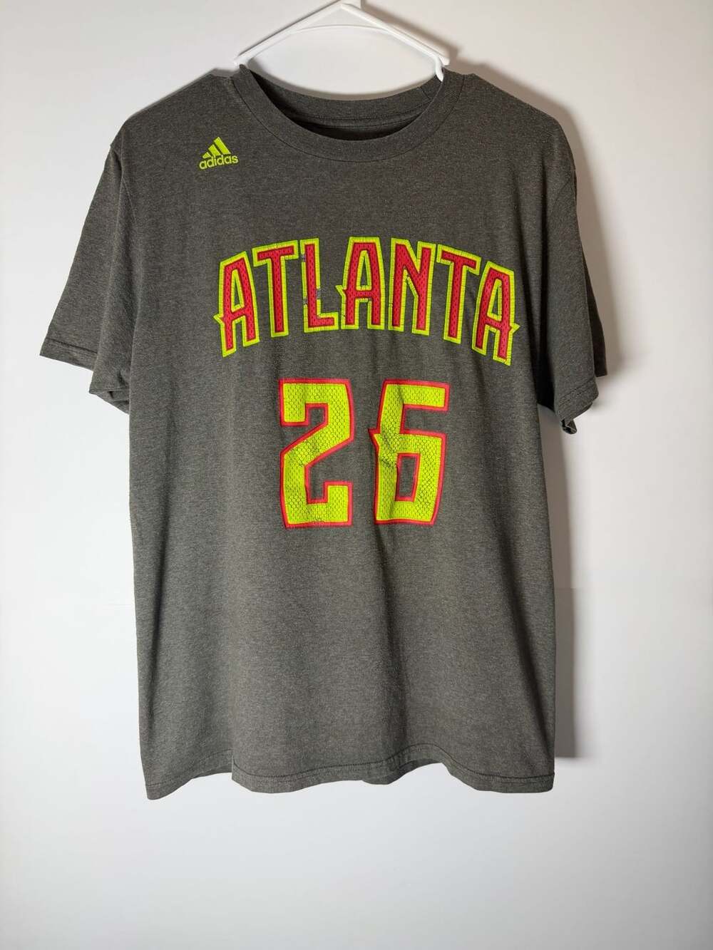 Adidas Atlanta Hawks Kyle Korver 26 Gray Net Number T-Shirt